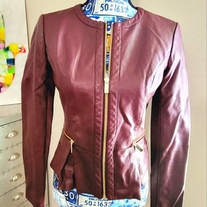 Express leather RED/ BURGUNDY PLEATED JACKET